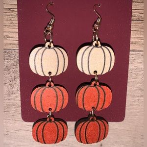 Wooden Pumpkin Dangle Earrings